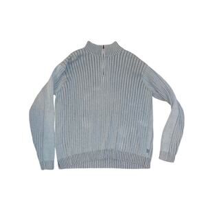 Timberland Quarter Zip Knit Men's Mock Neck 100% Cotton Sweater Blue Size XL